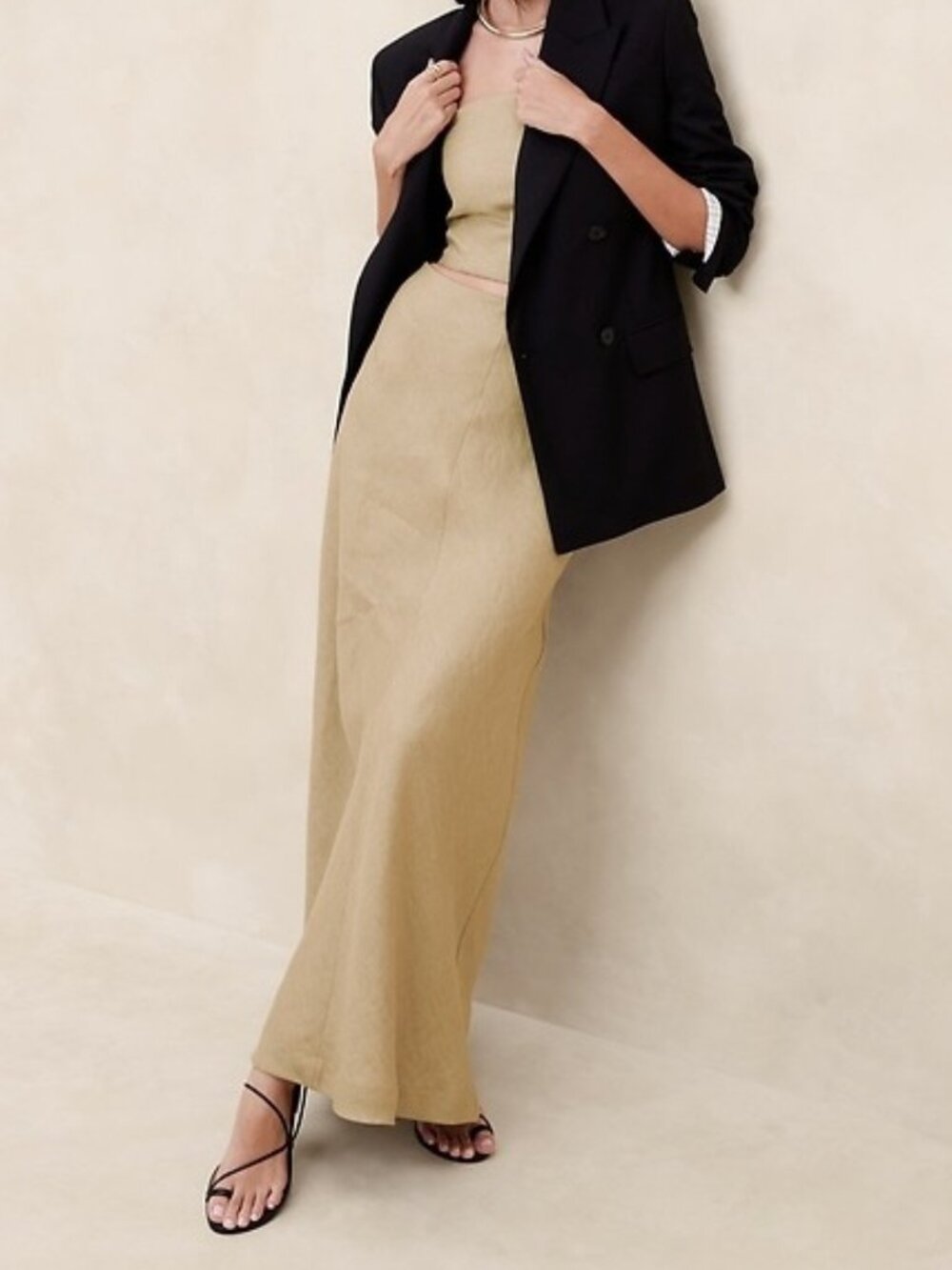 Banana Republic Lisa Linen Maxi Skirt - Workwear Khaki Beige - Size Medium